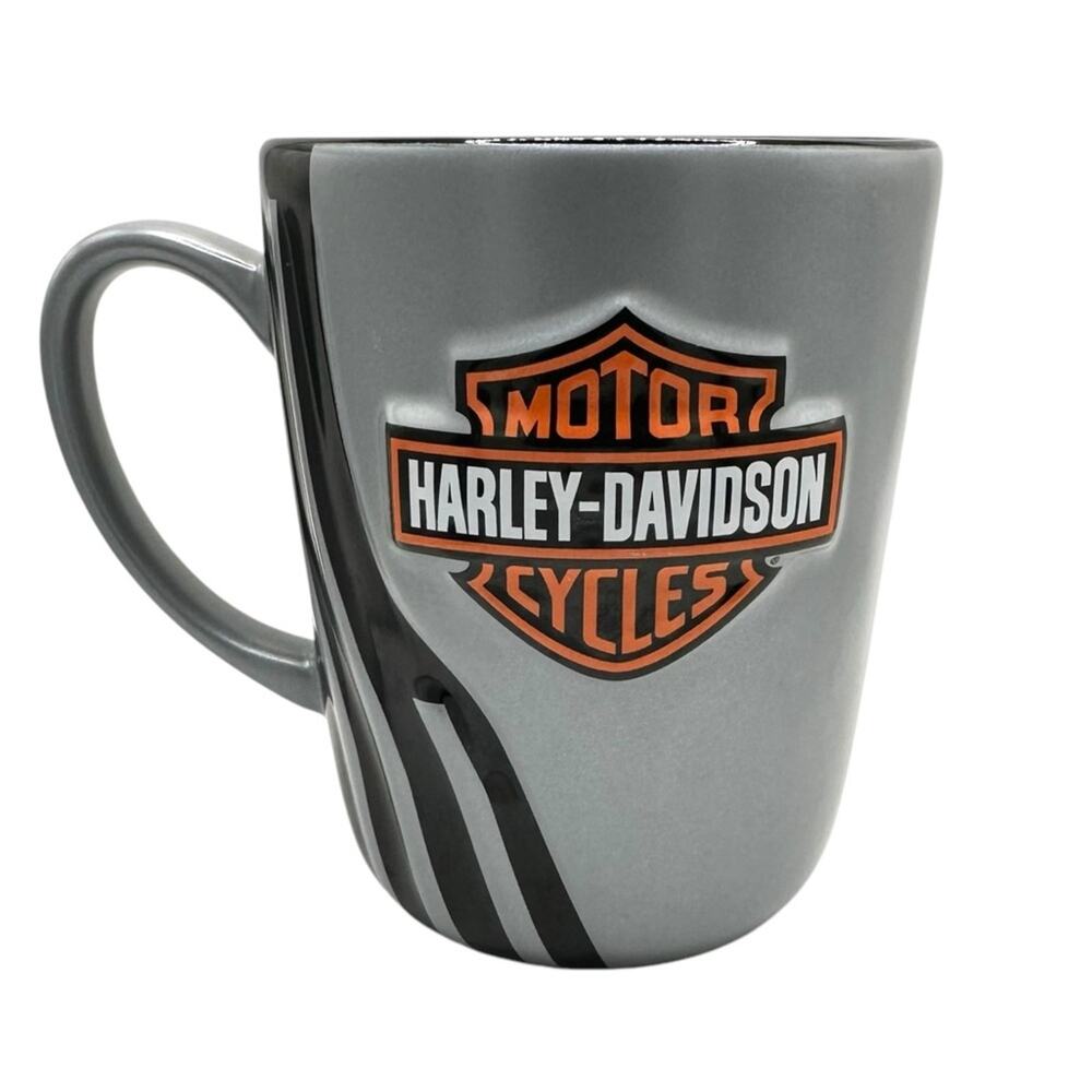 Harley Davidson Motorcycles Coffee Mug 14 oz Ceramic 3D Raised Logo Black Gray
